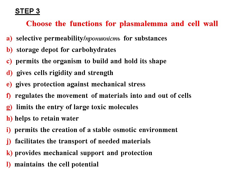 Choose  the  functions  for  plasmalemma  and  cell 